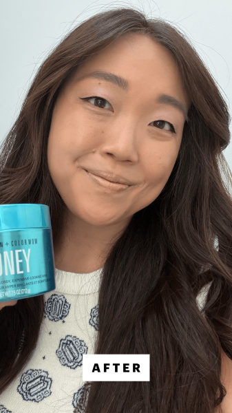 Lee after applying the Color Wow Money Masque