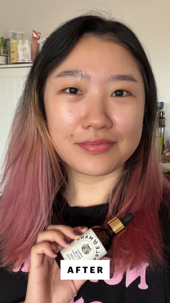 Sarah Han after applying the Fable and Mane HoliRoots Hair Oil