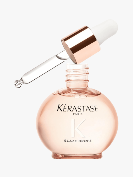 Kérastase Gloss Absolu Glaze Drops Anti-Frizz Hair Oil in branded component on a light gray background