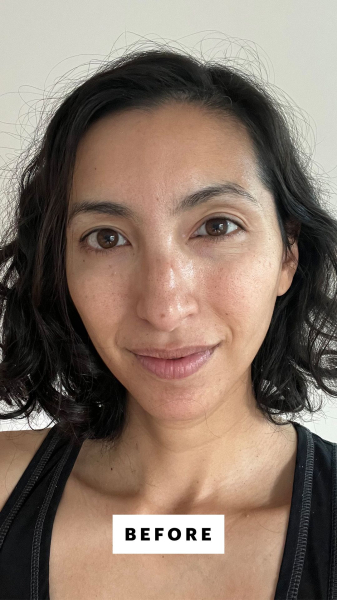 Allure contributing commerce editor Deanna Pai before applying the Bumble and Bumble Thickening Plumping Hair Mask